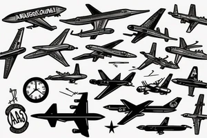 airplane with los angeles, san antonio, and atlanta coordinates tattoo idea