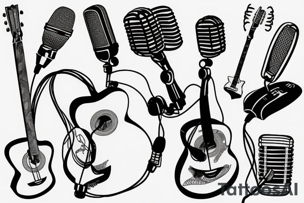 an acoustic guitar with a microphone wrapped around it tattoo idea