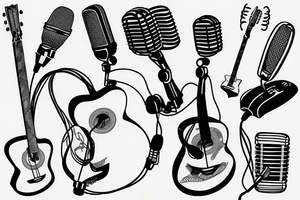 an acoustic guitar with a microphone wrapped around it tattoo idea