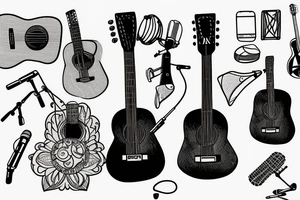 an acoustic guitar with a microphone wrapped around it tattoo idea