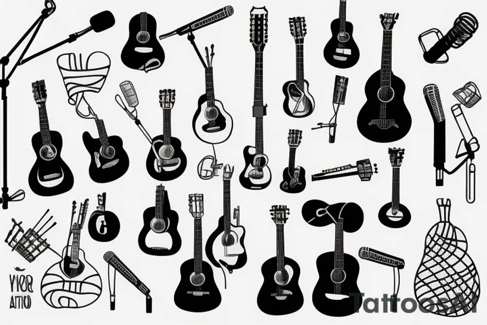 an acoustic guitar with a microphone wrapped around it tattoo idea an acoustic guitar with a microphone wrapped around it tattoo idea