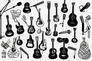 an acoustic guitar with a microphone wrapped around it tattoo idea