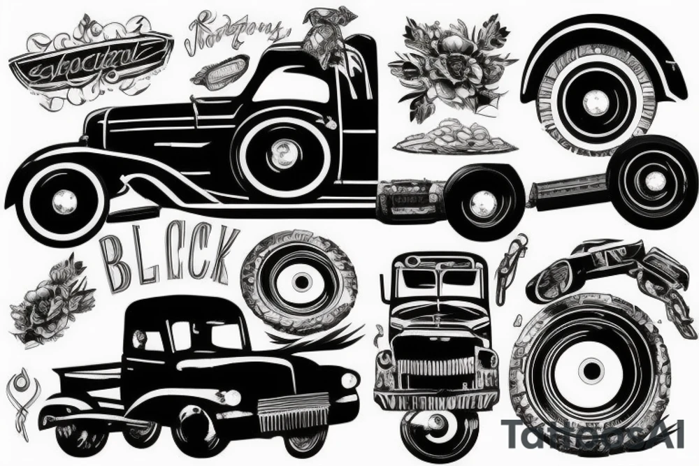 black road truck tattoo idea