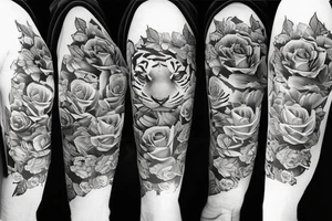 full sleeve tiger and roses tattoo idea