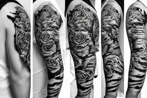 full sleeve tiger and roses tattoo idea