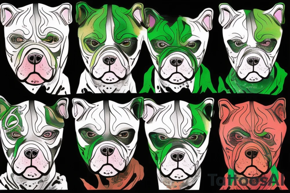 Anonymous mask, American Bully dog, Green eye tattoo idea