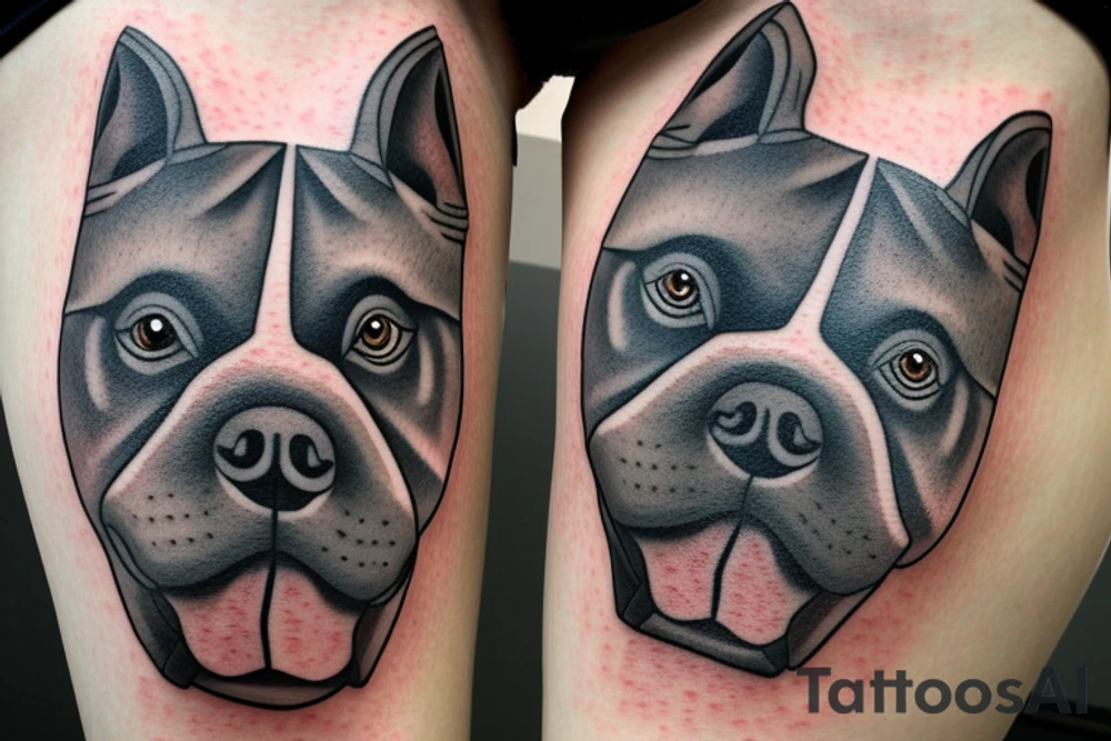 Anonymous mask, American Bully dog, Green eye tattoo idea