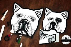 Anonymous mask, American Bully dog, Green eye tattoo idea