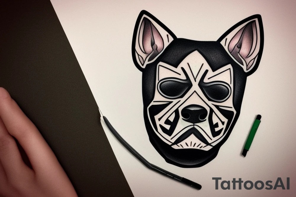 Anonymous mask, American Bully dog, Green eye, skull tattoo idea