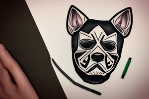 Anonymous mask, American Bully dog, Green eye, skull tattoo idea