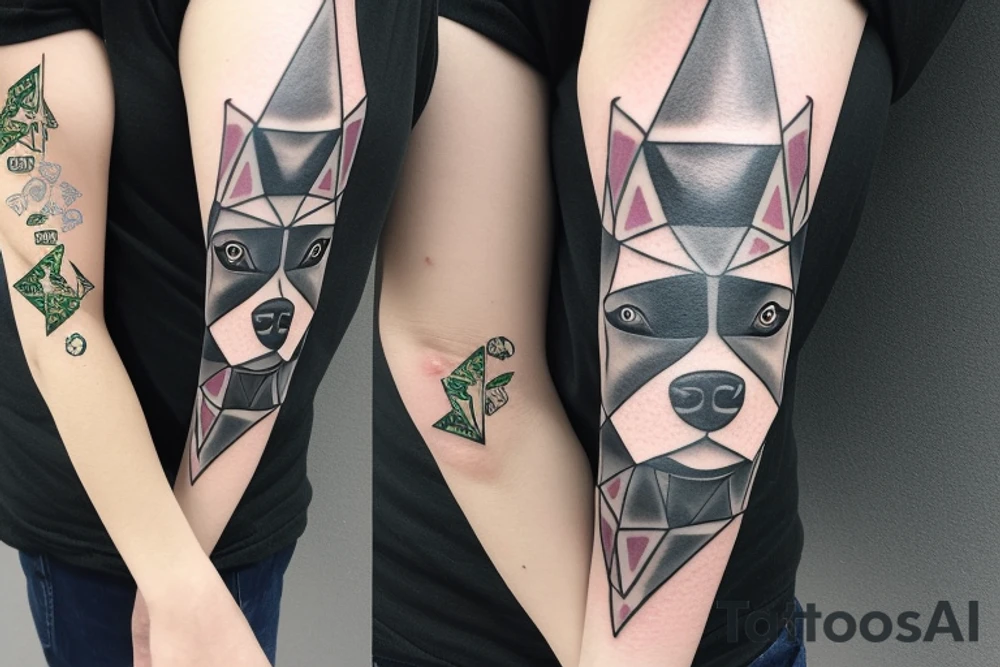 Anonymous mask, American Bully dog, Green eye, skull tattoo idea