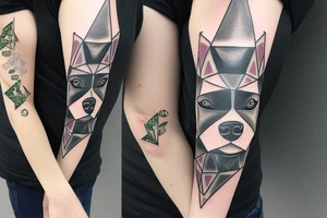 Anonymous mask, American Bully dog, Green eye, skull tattoo idea