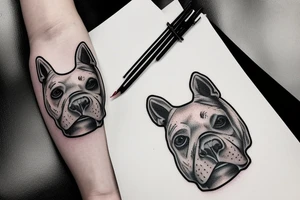 Anonymous mask, American Bully dog, Green eye, skull tattoo idea