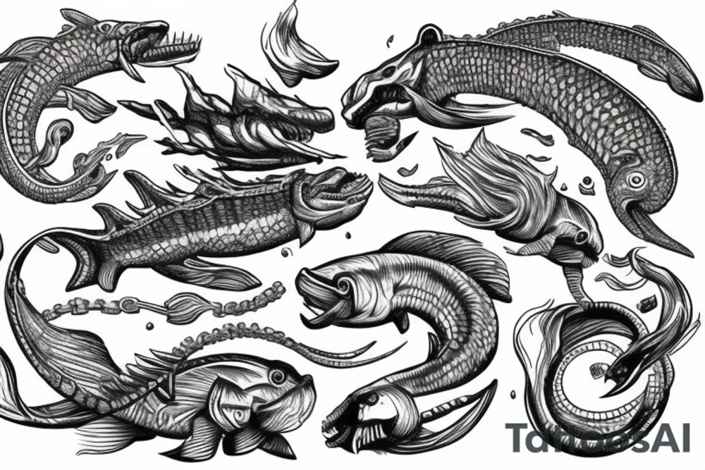 Leviathan fighting ship in ocean tattoo idea