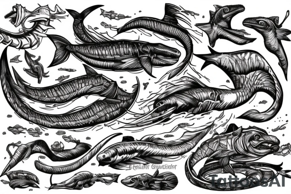 Leviathan fighting ship in ocean tattoo idea