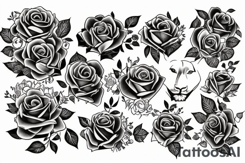 Queen lioness with love and roses tattoo idea