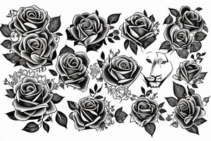 Queen lioness with love and roses tattoo idea