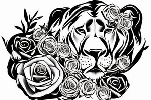 Queen lioness with love and roses tattoo idea