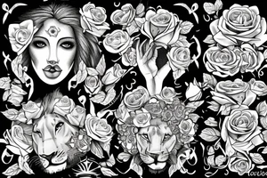 Queen lioness with love and roses tattoo idea