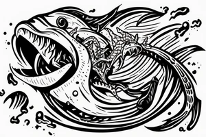 Leviathan with large mouth, attacking a ship in the ocean tattoo idea