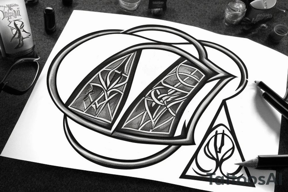 the deathly hallows from harry potter, three versions for brothers tattoo idea