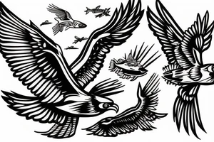 airplane as an osprey grabbing a trout tattoo idea