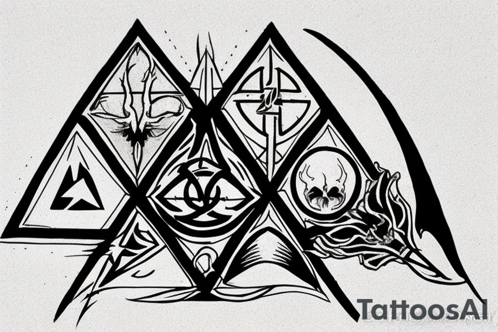 the deathly hallows from harry potter, three versions for brothers tattoo idea