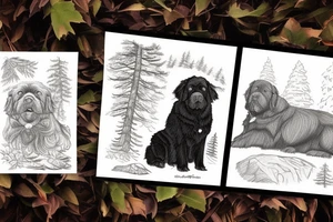 Brown Newfoundland dog, surrounded in nature with landscape and trees from Pennsylvania tattoo idea