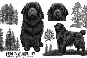 Brown Newfoundland dog, surrounded in nature with landscape and trees from Pennsylvania tattoo idea