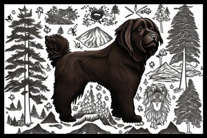 Brown Newfoundland dog, surrounded in nature with landscape and trees from Pennsylvania tattoo idea