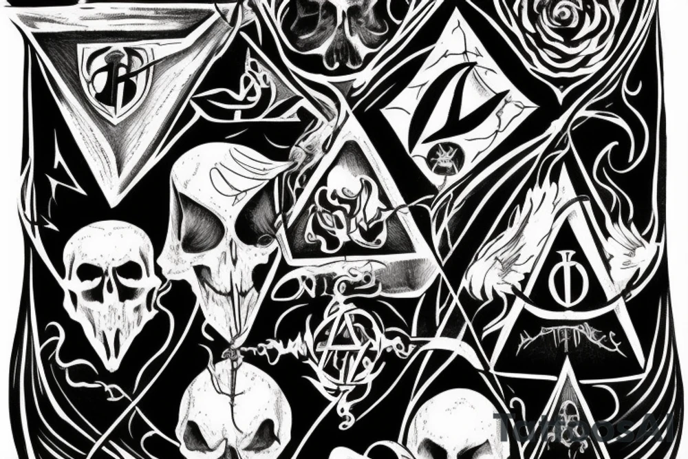 the deathly hallows from harry potter, three versions for brothers tattoo idea