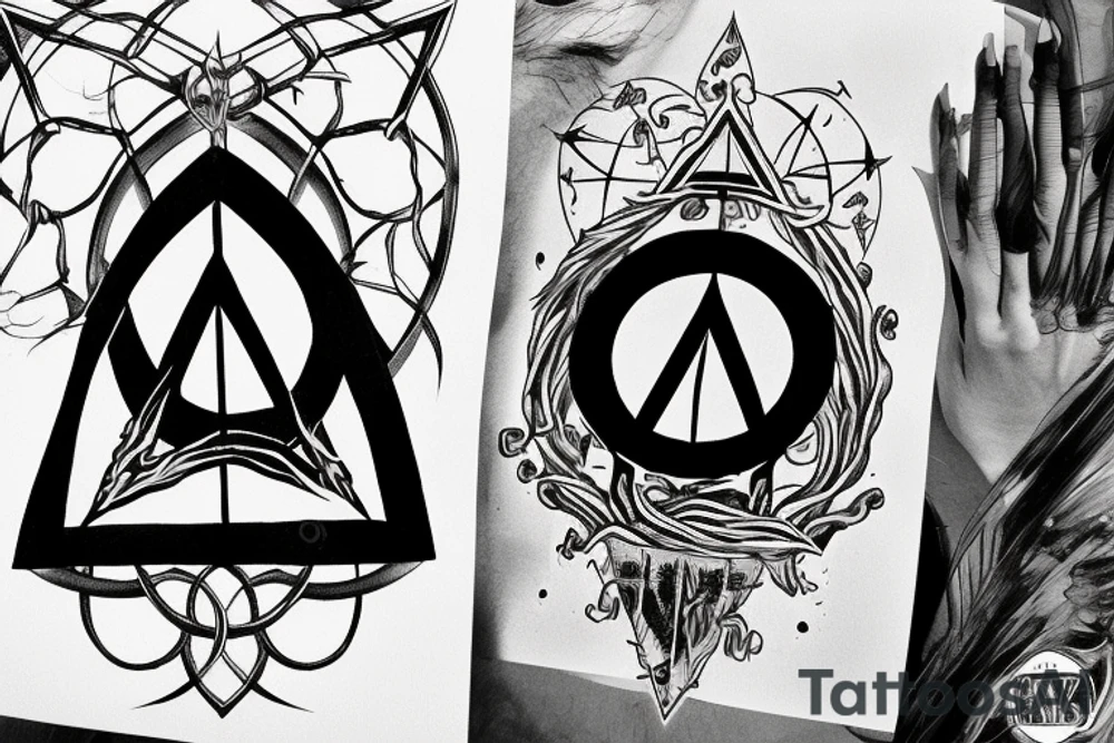 the deathly hallows from harry potter, three versions for brothers tattoo idea