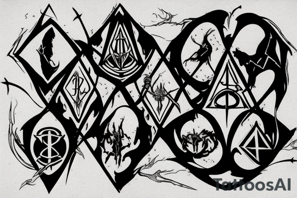 the deathly hallows from harry potter, three versions for brothers tattoo idea