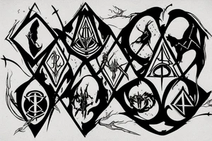 the deathly hallows from harry potter, three versions for brothers tattoo idea