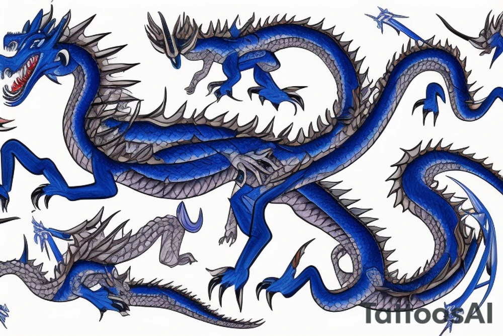 Dragón azul con cuernos tattoo idea