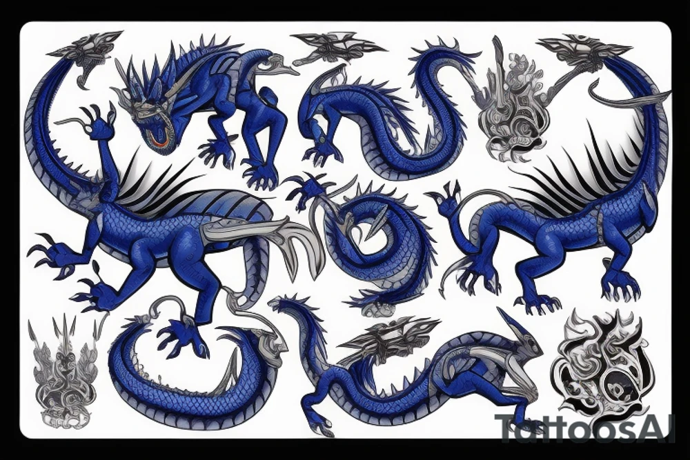 Dragón azul con cuernos tattoo idea