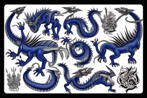 Dragón azul con cuernos tattoo idea