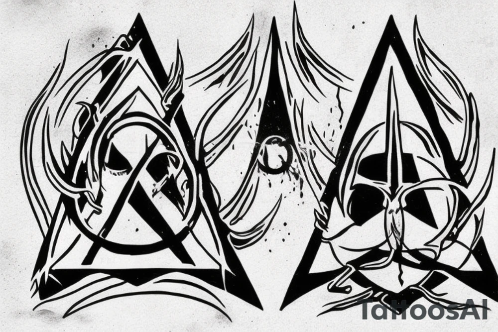 the deathly hallows from harry potter, three versions for brothers tattoo idea