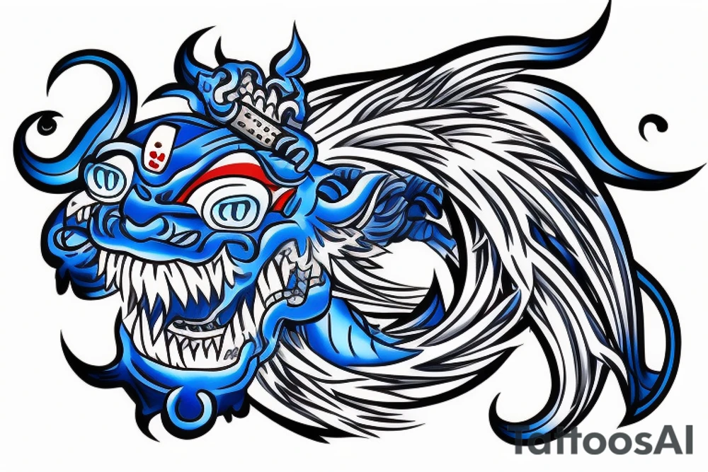 traditional japanese tattoo depicting a blue oni rising out of the water tattoo idea