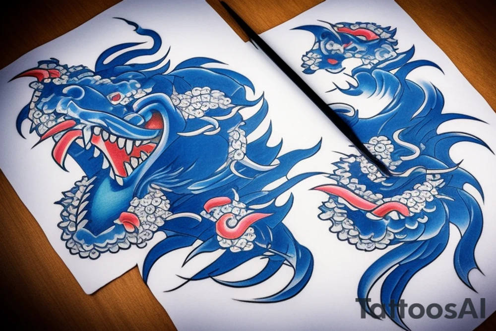 traditional japanese tattoo depicting a blue oni rising out of the water tattoo idea