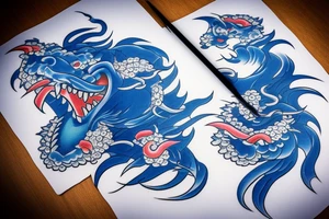 traditional japanese tattoo depicting a blue oni rising out of the water tattoo idea