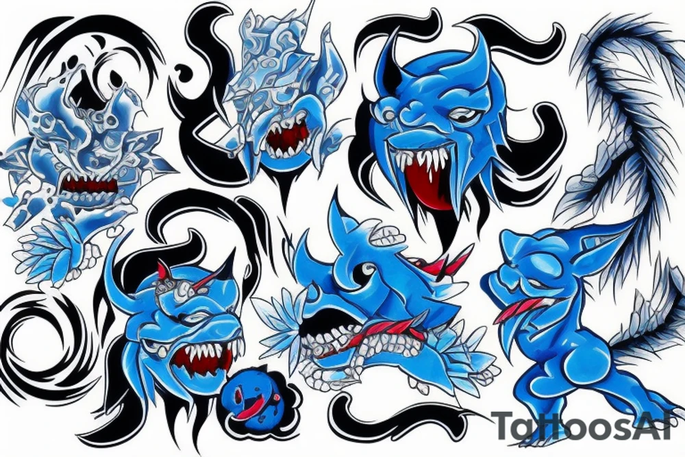 blue oni rising out of the water tattoo idea