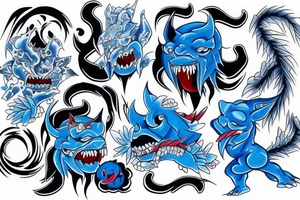 blue oni rising out of the water tattoo idea