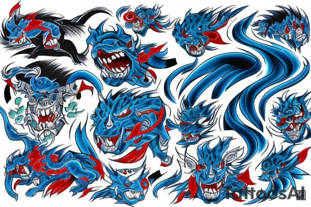 blue oni rising out of the water tattoo idea