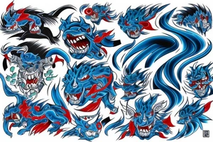 blue oni rising out of the water tattoo idea