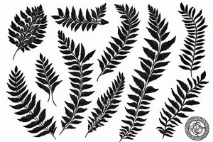 Fern leaf intertwined with a forget me not flower tattoo idea