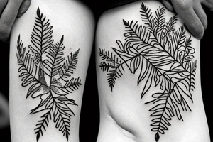 Fern leaf intertwined with a forget me not flower tattoo idea