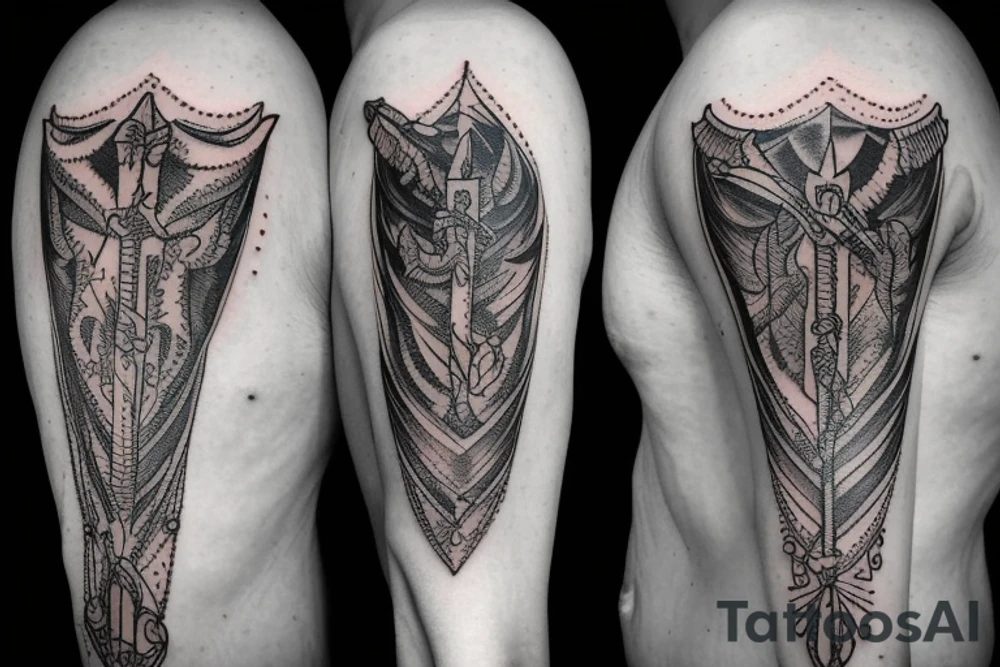 Delicate dagger with a drop of blood on chest tattoo idea