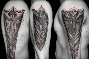 Delicate dagger with a drop of blood on chest tattoo idea