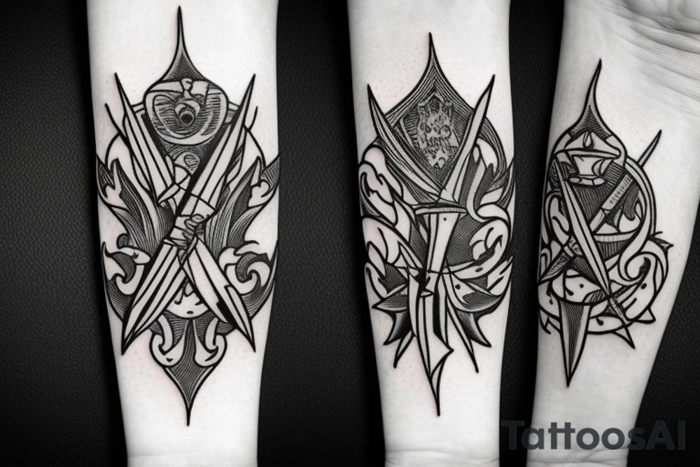 Delicate dagger with a drop of blood three of swords tarot tattoo idea